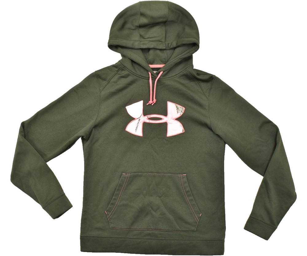 Under Armour Realtree Pink Camo Hoodie Size M Olive Green Pullover Womens Fleece